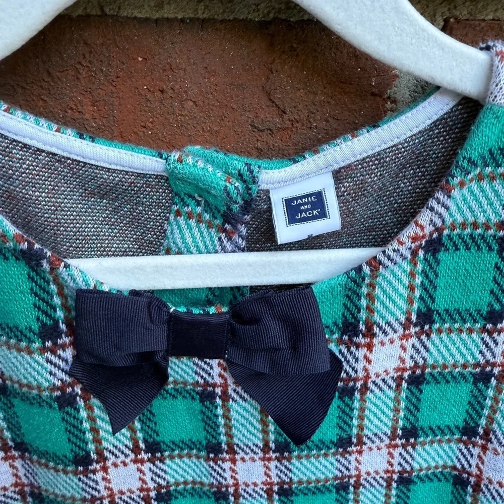 Janie & Jack Green Plaid Holiday Bow Dress Size 8 Girls Kids